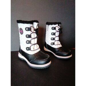 Totes Makenzie Girls size 1 Black/White Snow Boots Faux Fur-zip and lined Pre-ow